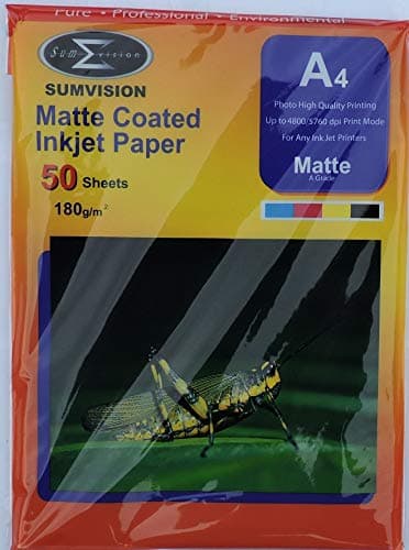 Image of Sumvision 50 Sheets A4 180gsm Matte/Matt (Single Sided) Coated Inkjet Paper