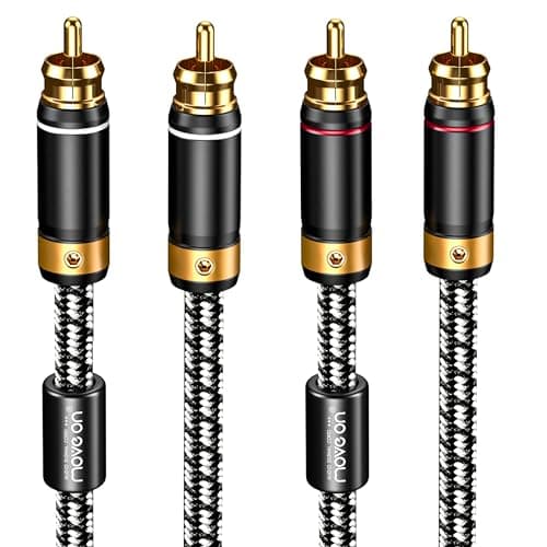 Image of Primeda audiophile RCA cable, 3M/9.8FT 2 rca male to male, used for stereo subwoofer stereo audio cable with silver plated 4N oxygen free copper core and ferrite core
