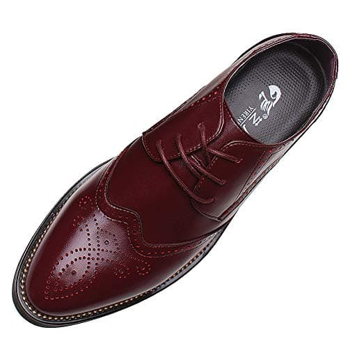 Image of ANUFER Men's Smart Pointed-Toe Dress Shoes Lace-up Formal Business Wedding Brogues Burgundy P110 UK5