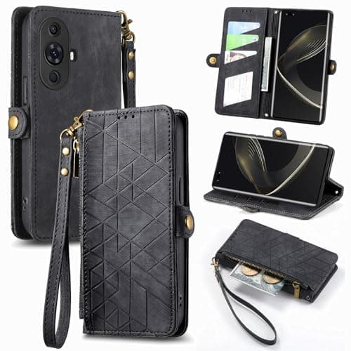 Image of Rfvzubemok Compatible with Huawei Nova 11 Pro Case,Compatible with Huawei Nova 11 Pro GOA-AL80 Card Holder PU Leather Flip Stand Magnetic Closure Phone Cover Black