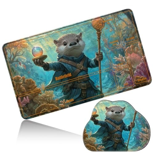 Image of Dikoer MTG Playmat with Cloud Mouse Pad Set 24x14 in Card Play Mat with Magic Zones, Stitched Edges Adventure Gaming Desk Mat Small Mousepad for Commander TCG Inked Games, Sea Sloth