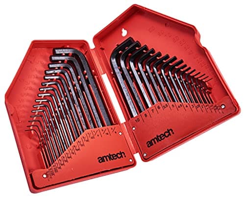 Image of Amtech 30pc Hex Key Set, Heat-Treated Alloy Carbon Steel with Long & Short Arms, Metric & AF Sizes & Plastic Storage Holder for DIY & Workshop Use