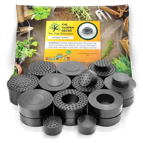 Image of The Garden Gecko Little & Large Invisible Pot feet for outdoor plant pots and flowers | A plant caddy with floor grip | 20 PACK dual size