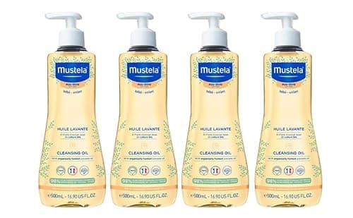 Image of Mustela Cleansing Oil 500ml - Pack of 4 | Gentle Daily Body Wash for Dry & Eczema-Prone Skin | Nourishing Bath Oil for Babies, Children & Adults | Tear-Free, Hypoallergenic, Dermatologist Tested