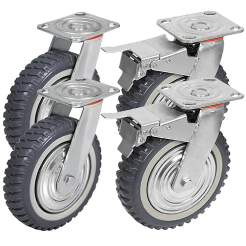 Image of Taylor & Brown 4 x Heavy Duty Industrial Swivel Castor Wheels with 2 Brakes - 200mm up to 1000KG - No Floor Marks Silent 360° Transport Caster for Furniture - Rubbered Trolley Wheels – 8” Grey Castors