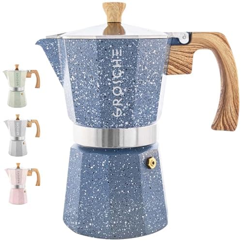 Image of GROSCHE Milano Moka pot, Stovetop Espresso maker, Greca Coffee Maker, Stovetop coffee maker and espresso maker percolator (Indigo, 9 cup)