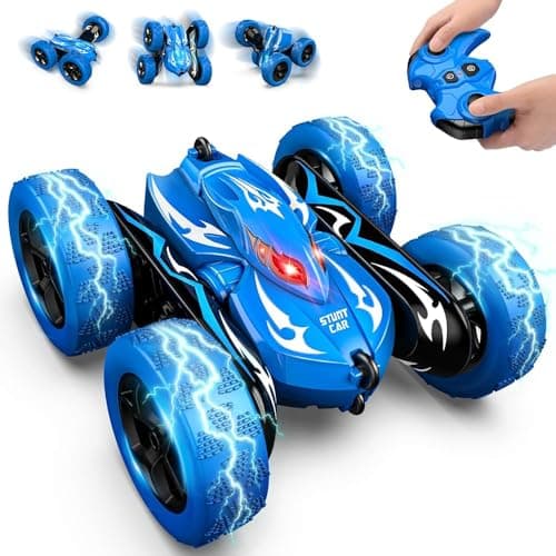 Image of HappyGoLucky Remote Control Cars, Toy Cars for Boys Age 3 4 5 6, 360° Flips, 15KM/H, 2.4GHz Monster Truck, RC Stunt Car Outdoor Garden Toys Birthday Presents Easter Gifts for 3-12 Year Old Boy, Blue