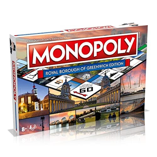 Image of Winning Moves Royal Borough of Greenwich Monopoly Board Game, Tour National Maritime Museum and Cutty Sark, 2–6 players makes a great gift for players aged 8 plus