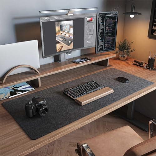 Image of DawnTrees Desk Mat | Felt Desk Cover Mat | Keyboard Pad | Extra Large Mouse Pad… (Dark Grey, 90x30cm)