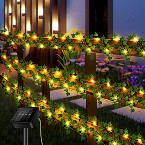 Image of WIGUROE Solar LED String Lights, Artificial Ivy Leaves Garland with LEDs String Light, Waterproof 8 Modes Artificial Ivy Fairy Lights Hanging Plant Decoration for Wall Wedding Garden (8m-80LEDs) (5M)