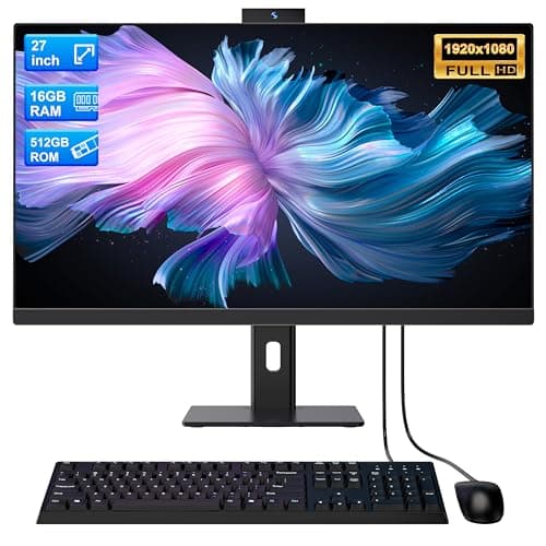 Image of All-in-One Computer 27inch Desktop Computer Quad-Core N95(Up to 3.4Ghz)512GB SSD 16GB RAM With hidden Webcam,All-in-one PC Computer Supporting Rotatable Screen,Dual-band WiFi 6 Bluetooth 5.3, Black