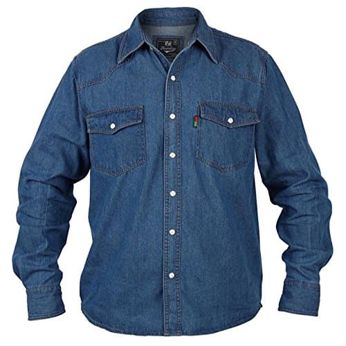 Image of Mens Duke London Denim Stonewash Classic Western Style Long Sleeved Shirt (X-Large, Stonewash)