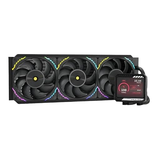 Image of Valkyrie V360 360mm AIO CPU Liquid Cooler – 3.5" LCD Screen 60Hz – 3×120mm ARGB PWM Fans – 300W TDP – AMD AM5, AM4 – INTEL LGA 1851, 1700, 1200/1151 Compatible – Sync Ready | Black