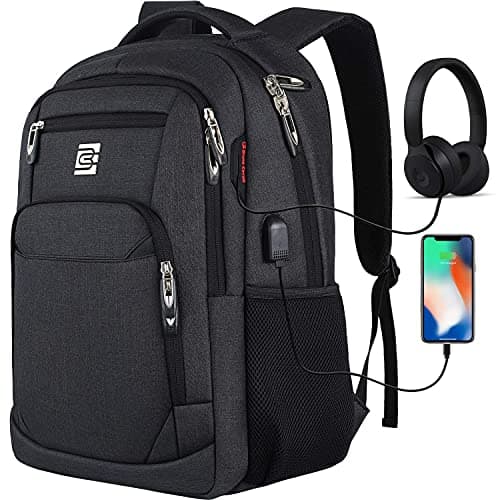 Image of marcello Laptop Backpack with USB Charging&Headphone Port,Anti-Theft Business Backpack with Padded Shoulder Strap, Computer Rucksack for School/Work/Travel (Black, 15.6 inch)