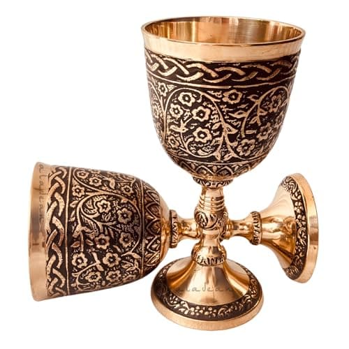 Image of Vintage Chalice Medieval Goblet | 1x Solid Brass Red Wine Glass Cups of Royal King Arthur - Renaissance, Birthday Gifts Christmas Wedding Anniversary Novelty Ceremonial Drinkware (Czar Goblet)