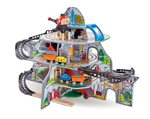 Image of Hape Mighty Mountain Mine | Multi-Coloured 32-Piece Wooden Pretend Play Railway Set | Train Toy for Kids