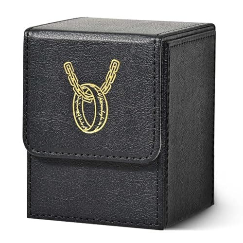 Image of Marsguard MTG Deck Box with 2 card dividers, holds over 100+ single-sleeved cards, PU leather case for TCG(Black) (Black&Grey, 100+)