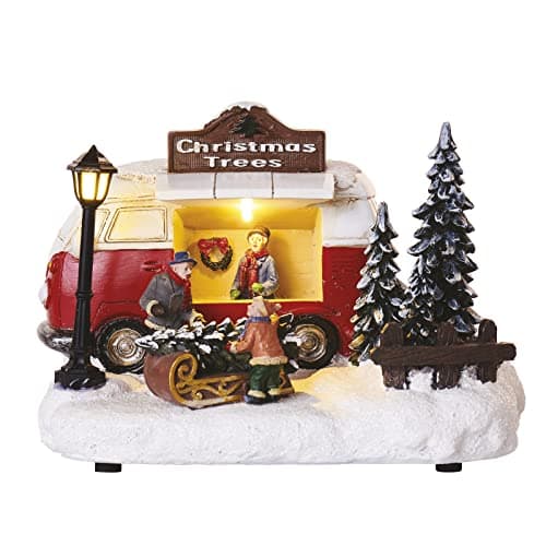 Image of EMOS Decorative Retro Bus Christmas Tree Seller, LED Christmas Lights Retro Minibus, Warm White, Indoor Use, IP20, Battery Operated (3 x AA), Christmas Decoration, 20 x 13.7 cm
