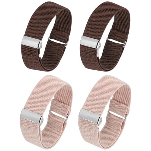 Image of PATIKIL Adjustable Arm Bands, 4 Pack/2 Pair Anti-Slip Sleeve Garter Elastic Shirt Sleeve Holders for Men Women, Pink/Brown