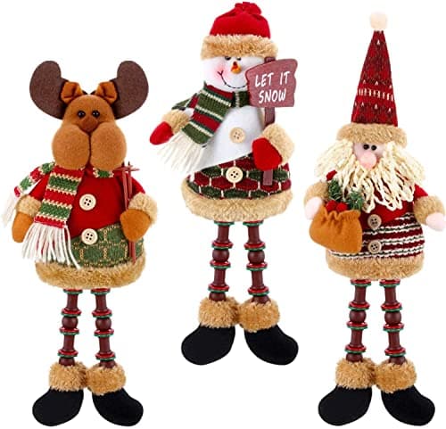 Image of KAHEIGN 3Pcs Christmas Plush Figurines, Christmas Sitting Santa Claus Snowman Reindeer Christmas Ornament Long Legs Figurine for Table Fireplace Decor Home Decoration