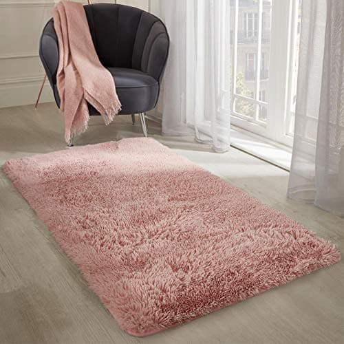 Image of Sienna Blush Pink Rug for Living Room, Super Soft Anti-Slip Small Rugs for Bedroom Modern Fluffy Shaggy Area Rug Thick Pile Non-Shedding Floor Carpet, 80 x 150cm