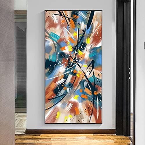 Image of HOLEILUCK Abstract Color Blocks Modern Canvas Painting Big Size Prints Interior Gallery Decorative Pictures Wall Art Decor 19.69x40.55in(50x103cm) Withframe