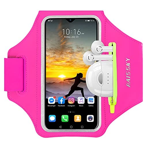 Image of HAISSKY Running Armband with Earbuds Bag Running Phone Holder for iPhone 17 Pro Max/16 Pro/15 Pro Max/14/13 Pro/12/11 Plus Sports Arm Phone Holder with Zipper Pocket for Phones up to 6.9"