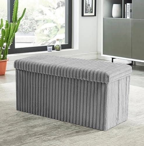 Image of GC GAVENO CAVAILIA Ottoman Storage Box Chest With Lid | 76X35X35 Cm Grey Ottoman Blanket Box Seat | Foldable Storage Bench Footstool Toy Box For Living Room Hallway