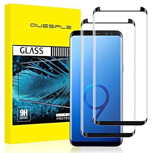 Image of QUESPLE for Samsung Galaxy S9 Screen Protector [2 Pack], HD Shatterproof Full Coverage Galaxy S9 Tempered Glass Screen Protector Film, Anti-Scratch/High Sensitivity/Case Friendly