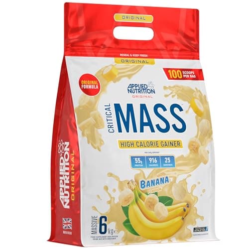 Image of Applied Nutrition Original Critical Mass - Weight Gainer with MCT Powder, High Calorie Protein Powder Mass Gainer (6kg - 25 Servings) (Banana)