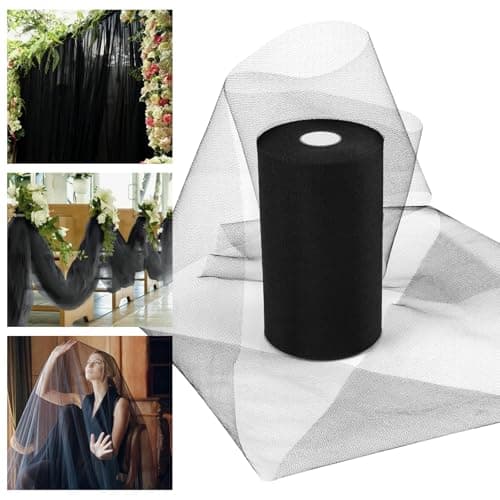 Image of Alaoo Black Tulle Fabrics Roll, 15CMx91M Black Mesh Netting Fabric, Wedding Decoration Mesh for Table Runner Present Wrapping DIY Sewing Crafts Wedding Party Decorations