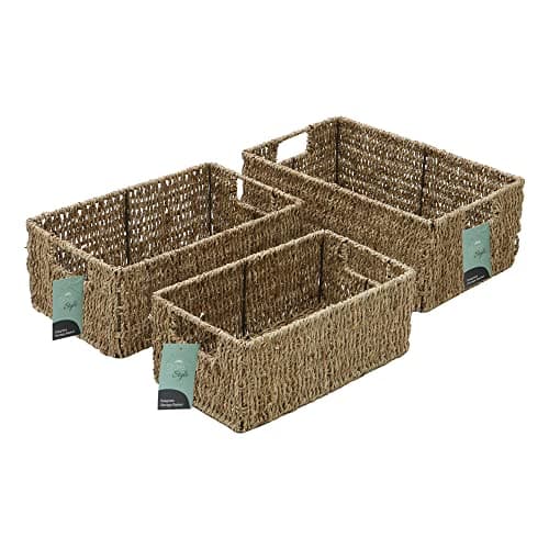 Image of JVL Seagrass Set of 3 Rectangular Storage Baskets, Natural