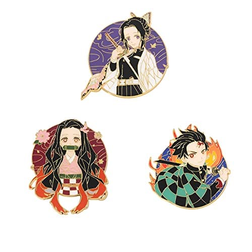 Image of ROSETOR 3pcs Demon Slayer Pin Alloy Pins Anime Badge Cartoon Character Brooch Pins Collection Bags Button Bad, White