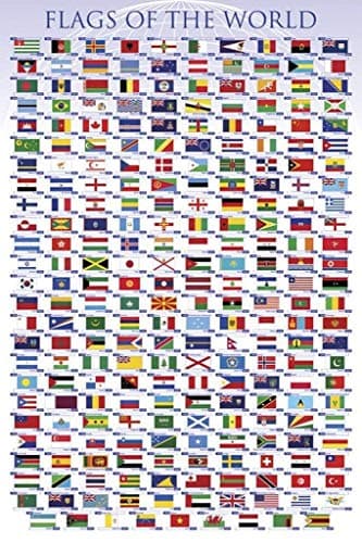 Image of Pyramid International " Flags of the World Maxi Poster, Multi-Colour, 61 x 91.5 x 1.3 cm