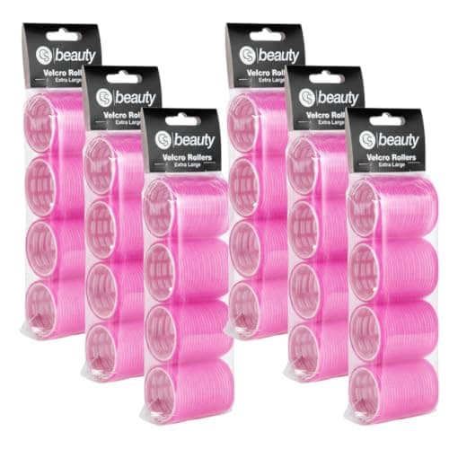 Image of CS Beauty - 24 Extra Large Hair Rollers, Pink Self-Grip Styling Curlers, Professional Salon Quality, (6 Packs x 4 Rollers) 63mm Diameter