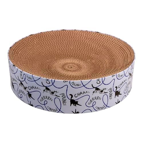 Image of Rosewood Battersea Cat Scratcher Toy – Round Cardboard Scratch Pad or Lounge Spot, Cat Enrichment Toy for Indoor Cats, Durable Corrugated Scratcher, 37 x 37 cm
