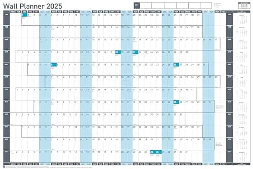 Image of Sasco 2025 Value Yearly Wall Planner Set, Board Mounted Whiteboard Style Dry Erase Calendar, Large Wall Planner, Blue, 915 x 610mm, 2410259