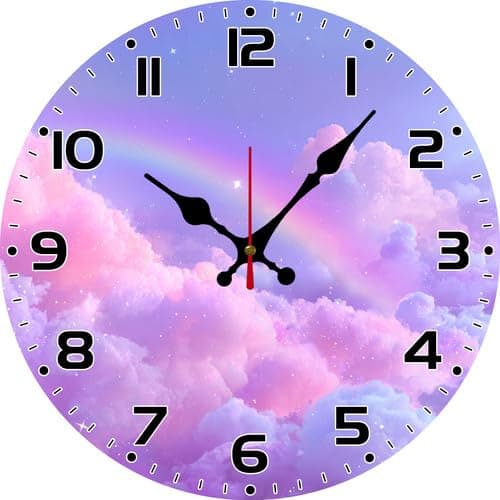 Image of Vdenvileye Rainbow Pattern Wall Clock 30cm Wooden Round Modern Art Clock Silent Non-Ticking Battery Operated for Farmhouse Bathroom Bedroom Living Room Kitchen Decor (Style 3)