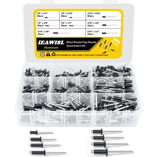 Image of 400PCS Black Pop Rivets Set, Aluminium Blind Rivets Assortment Kit with 8 Sizes (1/8" & 3/16"), Durable Dome Head Fasteners for DIY Repairs, Automotive & Furniture, Organiser Case Included