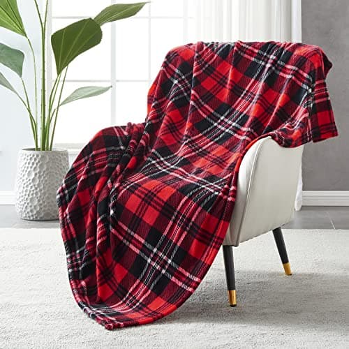 Image of SOCHOW Flannel Fleece Blanket 127cm×150cm, All Season Plaid Red/Grey Blanket for Bed, Couch, Car