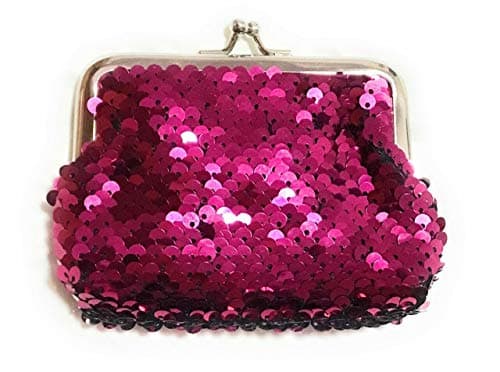 Image of Ladies Girls Reversible Sequin Coin Wallet Pouch Money Purse Card Holder Gift UK (Fuchsia Hot Pink)