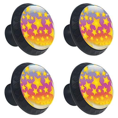 Image of Colorful Fun Star Drawer Knobs Set of 4 - Multi Color Cabinet Kitchen Glass Drawer Knob and Decorative Wardrobe Pull Handle Cupboard Home Decor Drawers