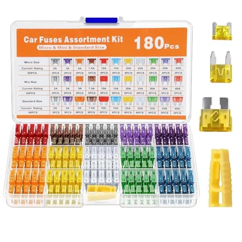 Image of 180Pcs Blade Car Fuse Assortment Kit, Micro *60 Mini *60 Standard Auto Fuses *60 & Puller & Box 2Amp 3A 5A 7.5A 10A 15A 20A 25A 30A 35A 40A for Motorcycle Automotive RV SUV Truck Boat
