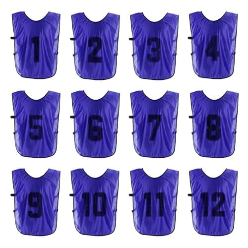 Image of PATIKIL Soccer Training Vest, 12 Pack Team Sports Pinnies Reversible Numbered Soccer Practice Pennies Jerseys Bibs with Belt for Adult, 28 Inch Purple
