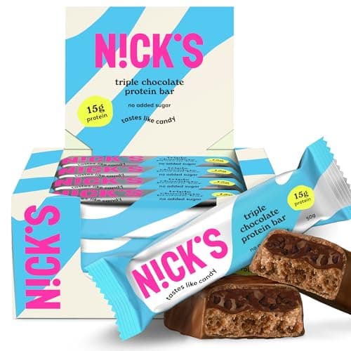 Image of NICKS Keto Protein Bar Triple Chocolate, 15 g Protein, 209 Calories, Low Carb Snacks Without Added Sugar, Gluten Free (12 x 50 g)
