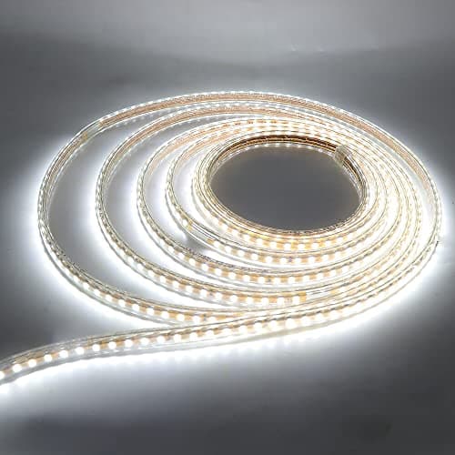 Image of GQL Mains Powered LED Strip White, 3m Flexible SMD 2835 LED Rope Light Ribbon for Home Commercial Decoration, Ceiling/Kitchen/Cupboard/Corridor/Garden Lighting