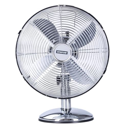 Image of Status Desk Fan | 12 Inch Oscillating Portable Fan | 3 Speed Adjustable Angle Fan | Chrome | S12CDESKFAN1PKB