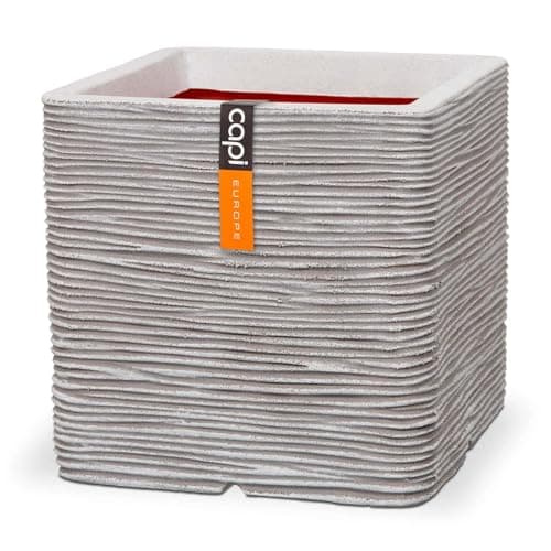 Image of CAPI EUROPE - Planter square Rib NL - 50x50 - Ivory - Opening Ø42 - Pot for indoor and outdoor use - Shatterproof - 100% recyclable - KOFI904