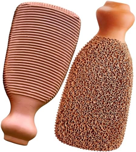 Image of Natural Pumice Stone Made of Terra Cotta Remain 7+ Years | Ancient Indus Valley Foot Scrubber Callus Remover Skin Care Pedicure Tool for Cracked Heels & Dead Skin | Foot Exfoliator (+Organic Cocoa)