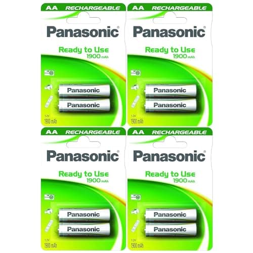 Image of PANASONIC Pack of 4 Blisters of 2 Rechargeable NiMH Batteries Cute AA 1900 mAh Ready to Use